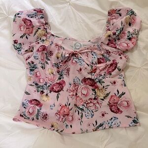 Blue Rain Pink Puff Sleeve Ruffled Blouse